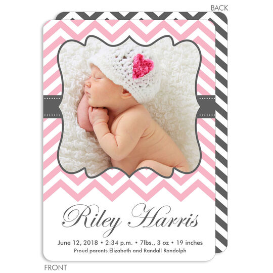 Pink Chevron Photo Birth Announcements